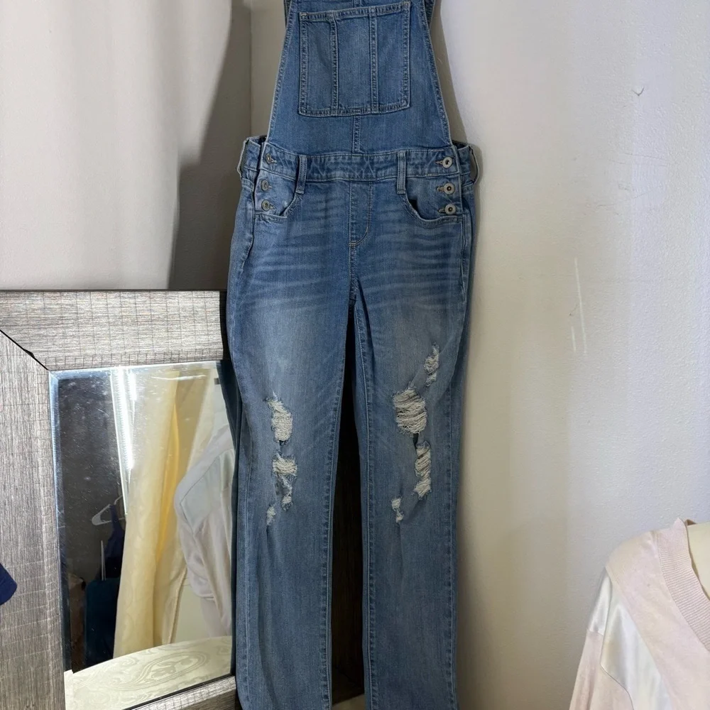 Arizona Jean Company Blue Distressed Denim Overalls